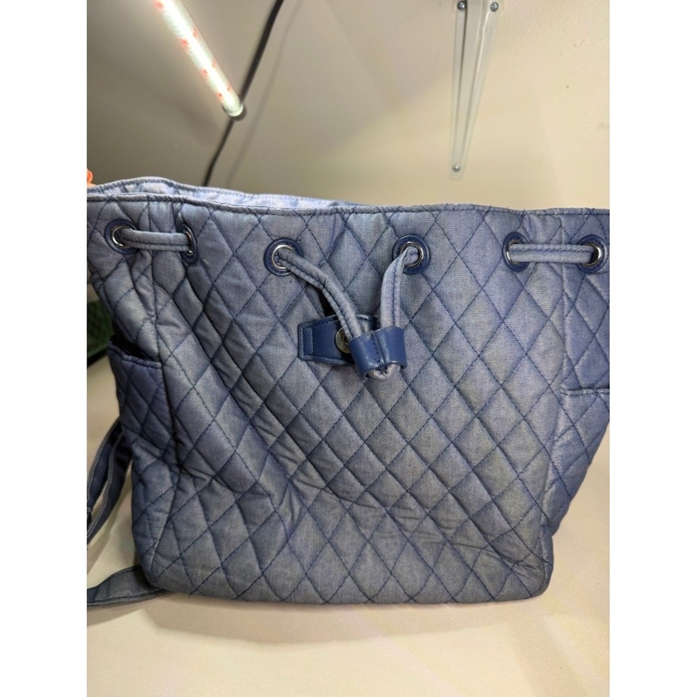 Vera Bradley Quilted Denim-Effect Blue Drawstring Backpack - Picture 6 of 7